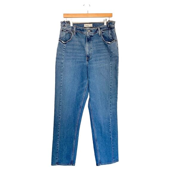 Abercrombie & Fitch Curve Love 90s Straight Ultra High Rise Medium Blue 32/14 - Picture 5 of 16